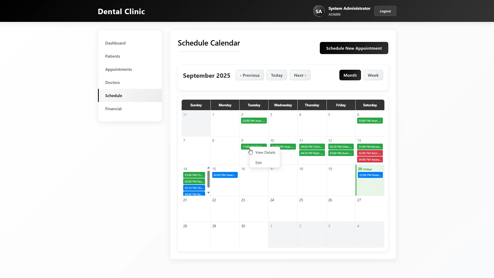 Schedule calendar