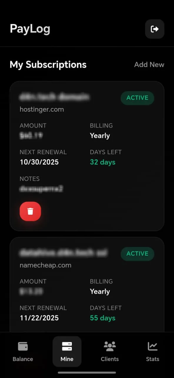 Personal subscriptions