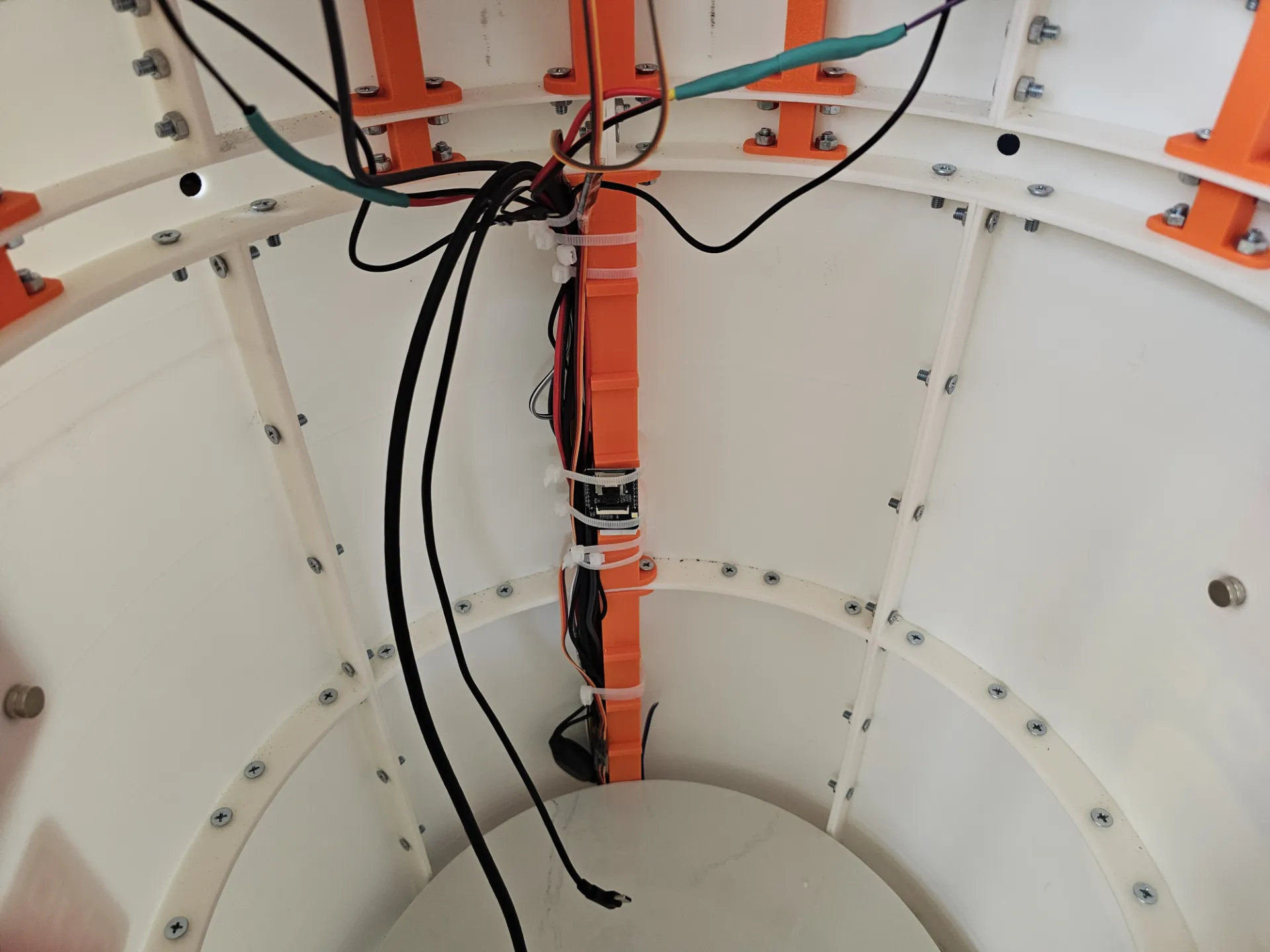 The main wiring harness routed down the printed spine